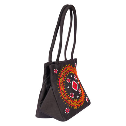 Banjara Hand Stitched Samosa Bag Black