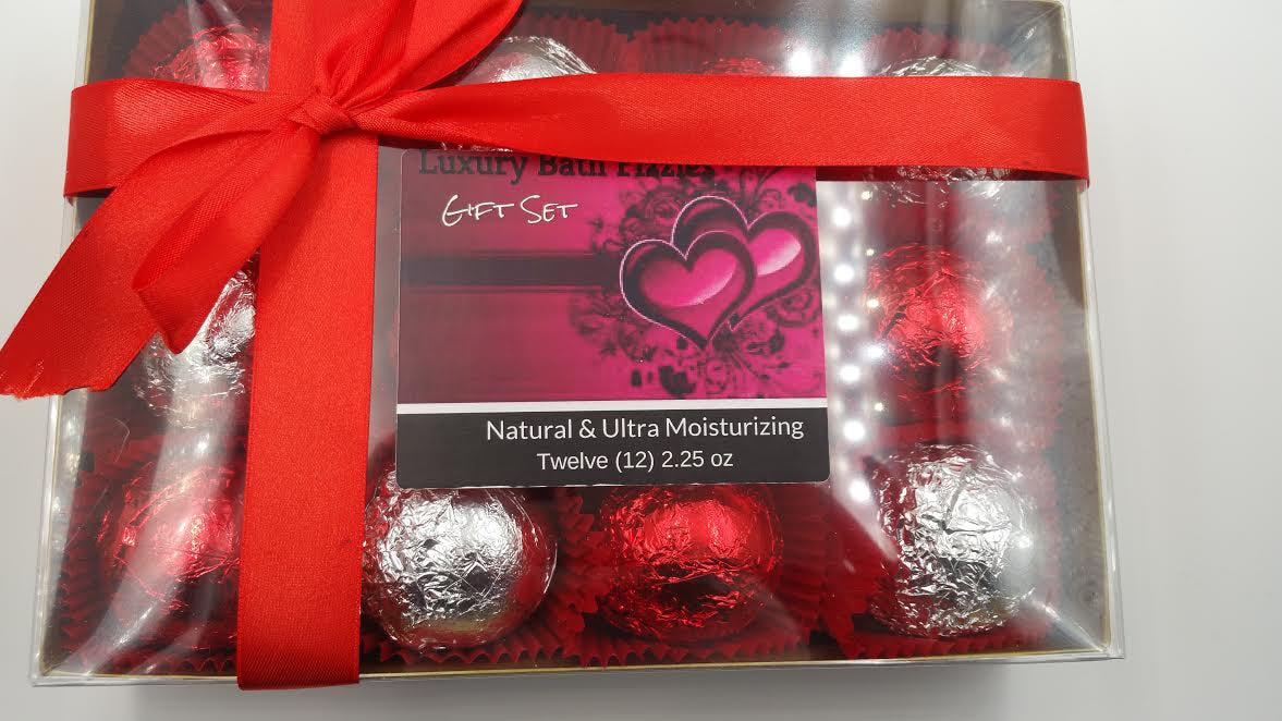 Gift Set (Romance) with 12 luxury bath bomb fizzies - foil wrapped 2.25 oz each, perfect gifts!!