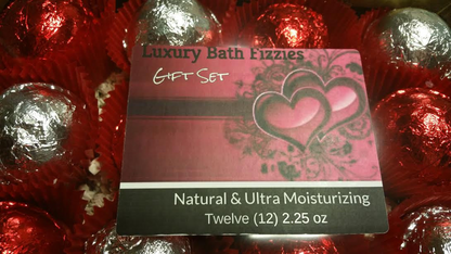 Gift Set (Romance) with 12 luxury bath bomb fizzies - foil wrapped 2.25 oz each, perfect gifts!!