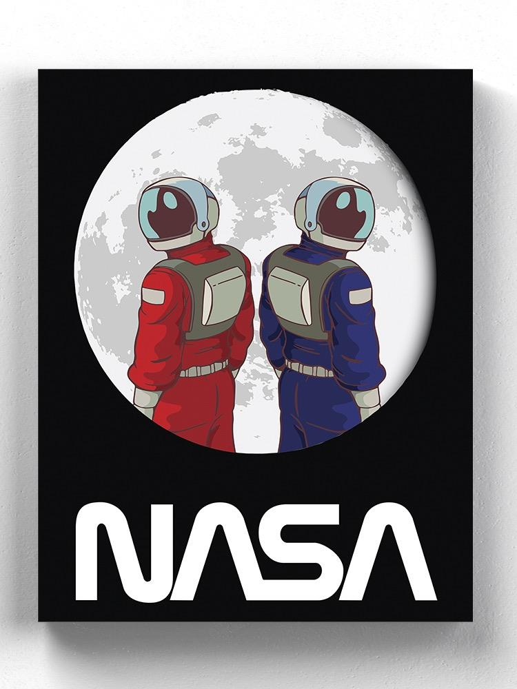 Nasa Astronaut Duo Over Moon Wrapped Canvas -NASA Designs