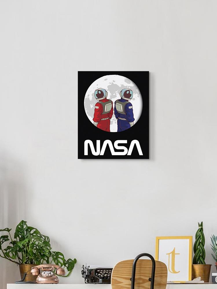 Nasa Astronaut Duo Over Moon Wrapped Canvas -NASA Designs