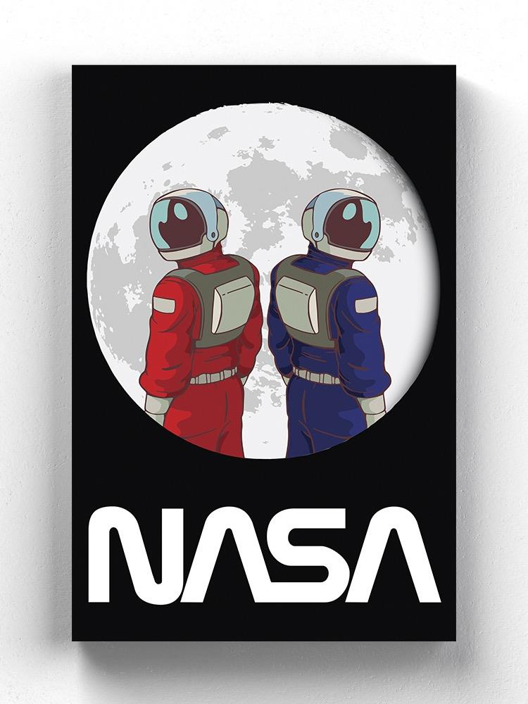 Nasa Astronaut Duo Over Moon Wrapped Canvas -NASA Designs