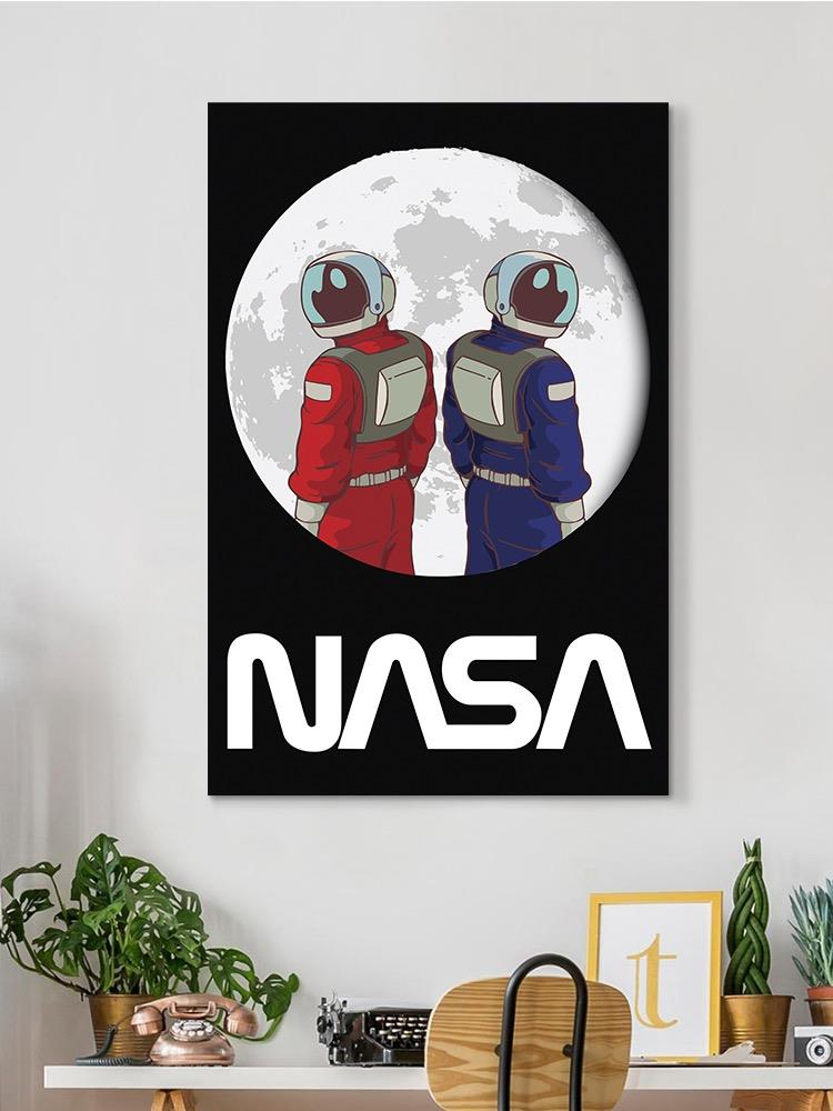 Nasa Astronaut Duo Over Moon Wrapped Canvas -NASA Designs