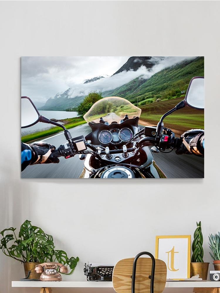 Motorcycle And The Mountains Wrapped Canvas -Image by Shutterstock