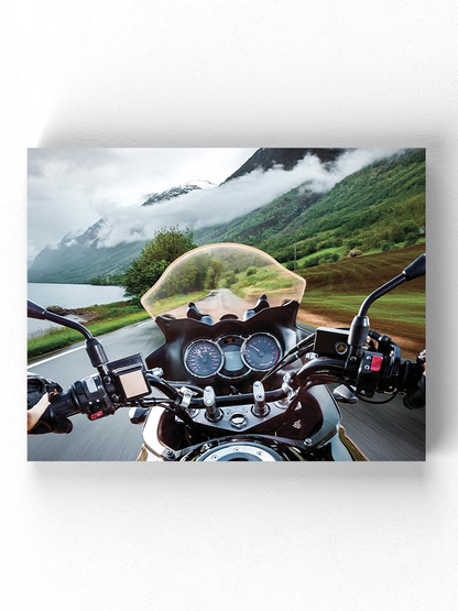 Motorcycle And The Mountains Wrapped Canvas -Image by Shutterstock