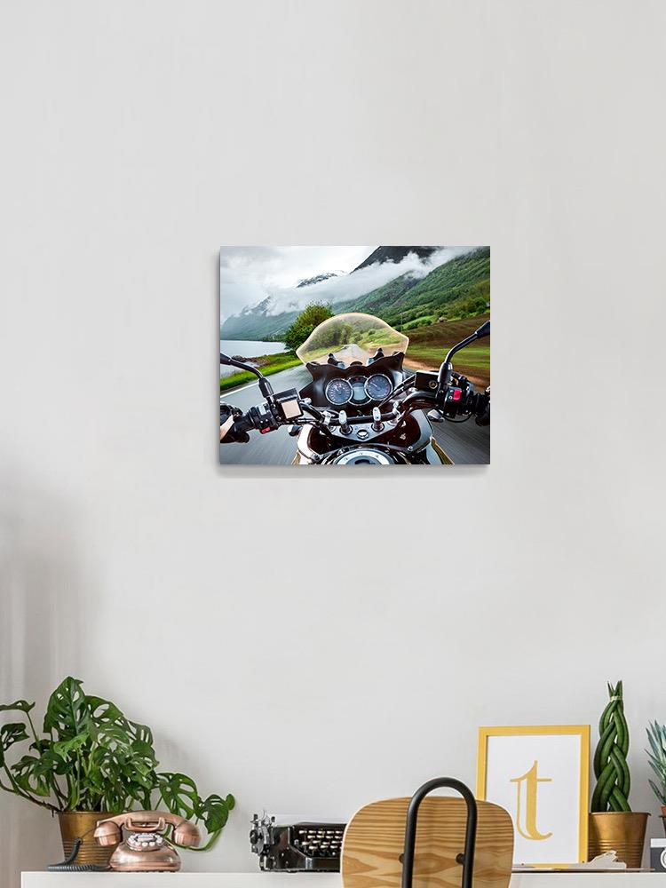 Motorcycle And The Mountains Wrapped Canvas -Image by Shutterstock