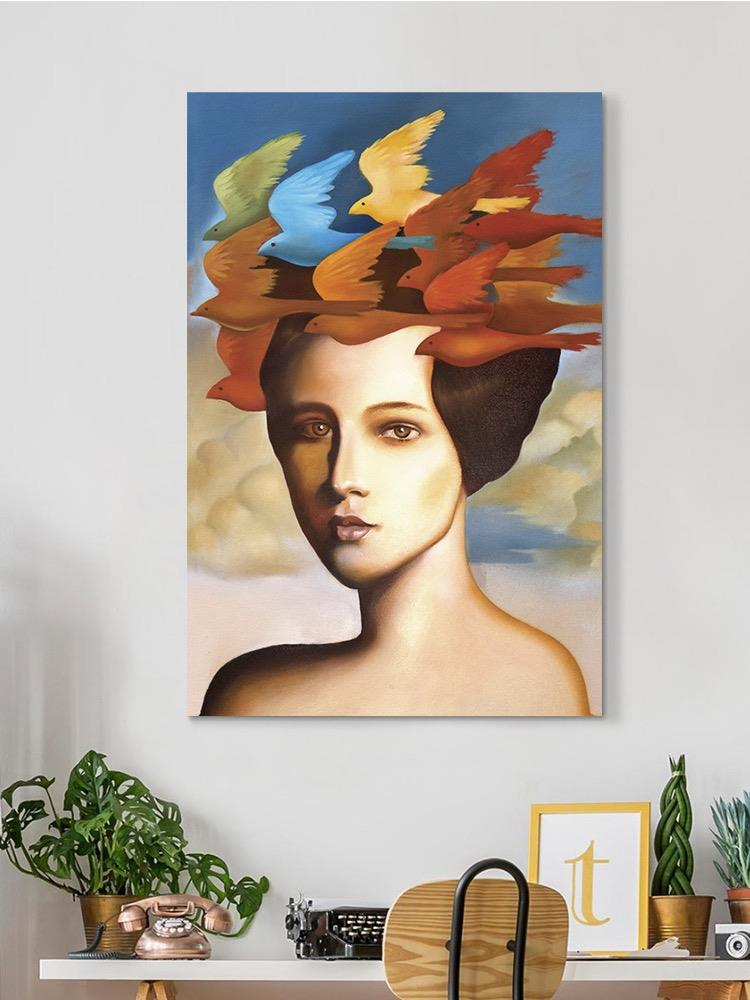 Female Portrait With Birds Wrapped Canvas -Image by Shutterstock