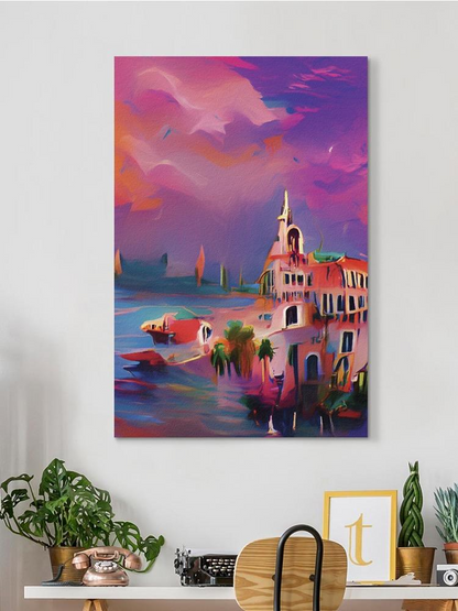 Surreal Port Color Oil Pastels Wrapped Canvas -Image by Shutterstock