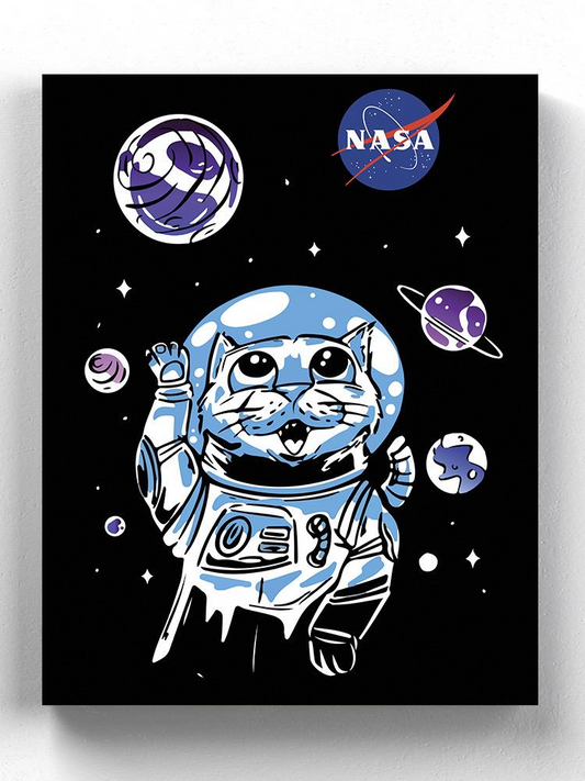 Nasa Astronaut Kitten W Planets Wrapped Canvas -NASA Designs