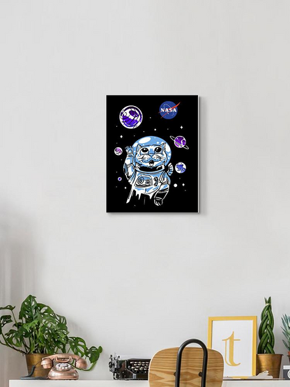 Nasa Astronaut Kitten W Planets Wrapped Canvas -NASA Designs