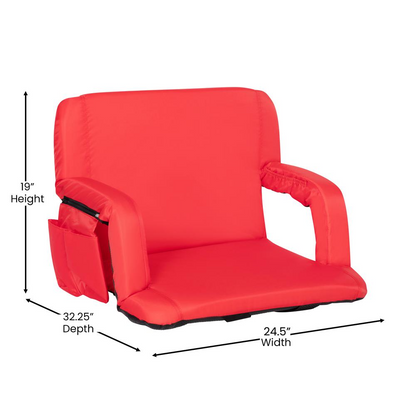 Extra Wide Red Lightweight Reclining Stadium Chair with Armrests, Padded Back & Seat with Dual Storage Pockets and Backpack Straps