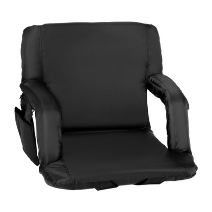 Black Portable Lightweight Reclining Stadium Chair with Armrests, Padded Back & Seat with Dual Storage Pockets and Backpack Straps