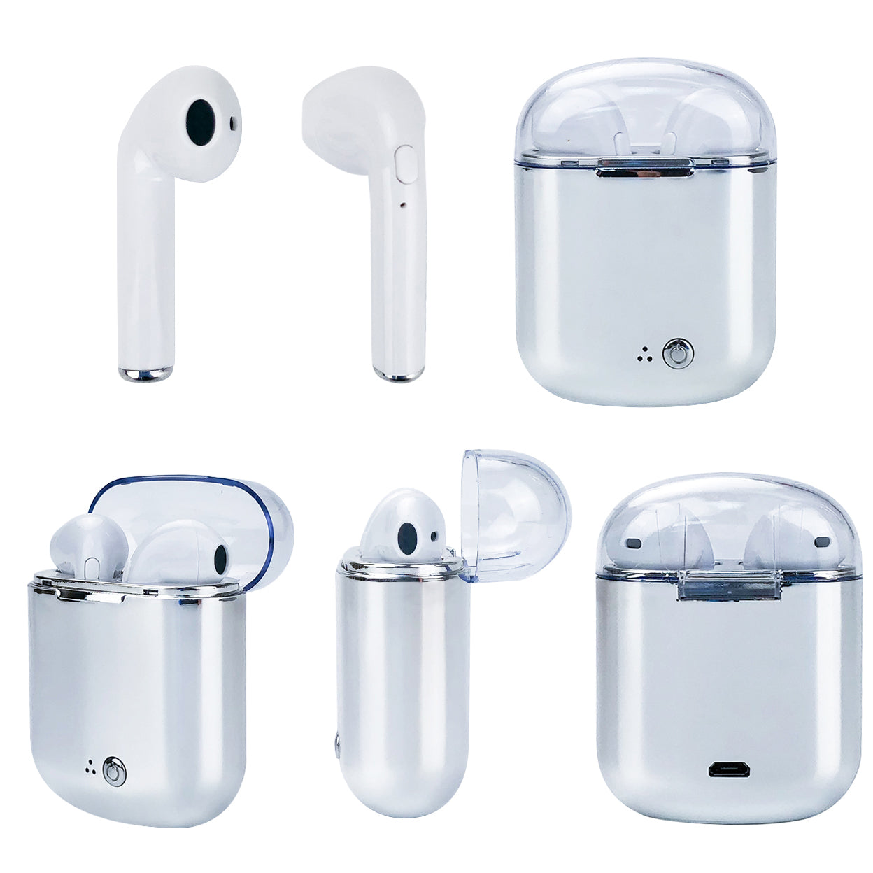 Clear Top Dual Chamber Wireless Bluetooth Earphones With Charging Box