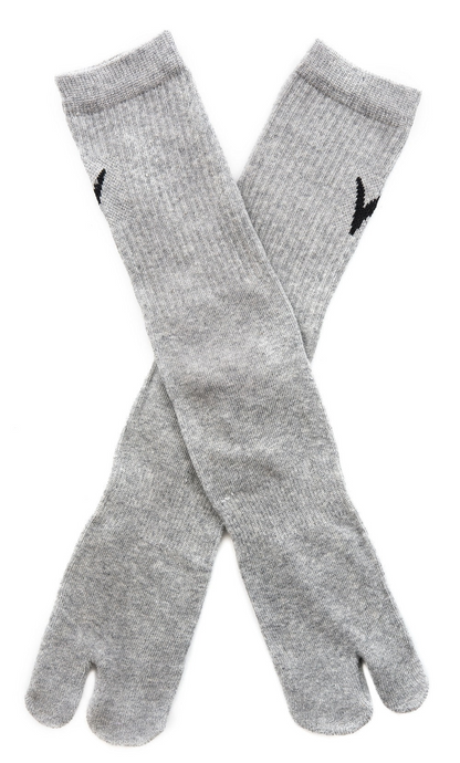 V-Toe Athletic Flip-Flop Tabi Big Toe Crew Socks - Light Gray