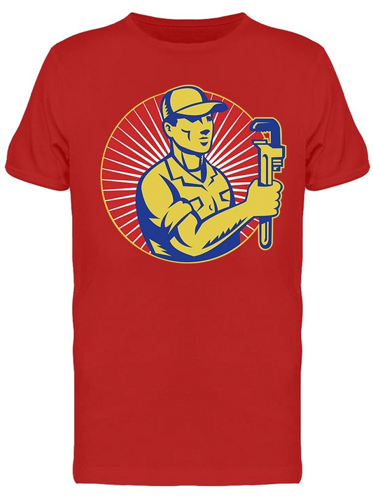 Plumber Holding Monkey Wrench  Tee Men's -Image by Shutterstock