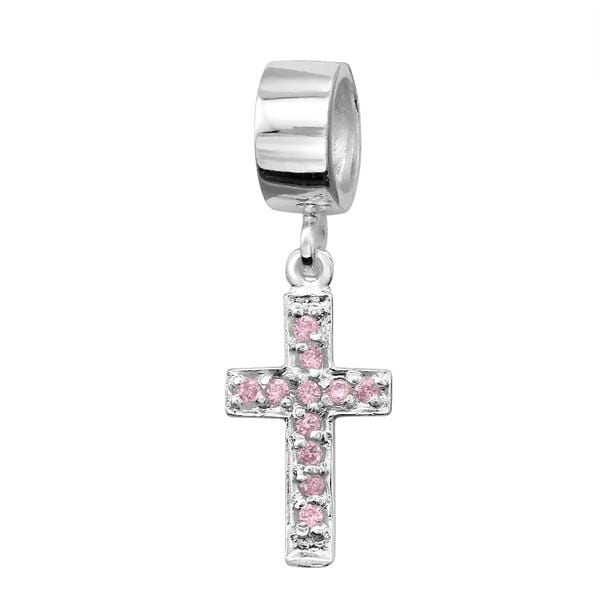 Silver Hanging White Cross Charm Bead