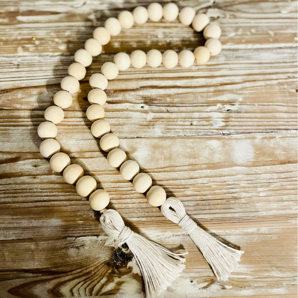 Wood Bead Garland/White Tassel