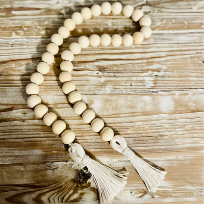 Wood Bead Garland/White Tassel