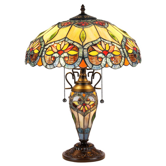 CRYSTORAMA Tiffany-style 3 Light Floral Double Lit Table Lamp 16" Shade