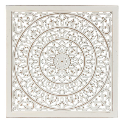 White Wood Square Floral-Patterned Wall Decor