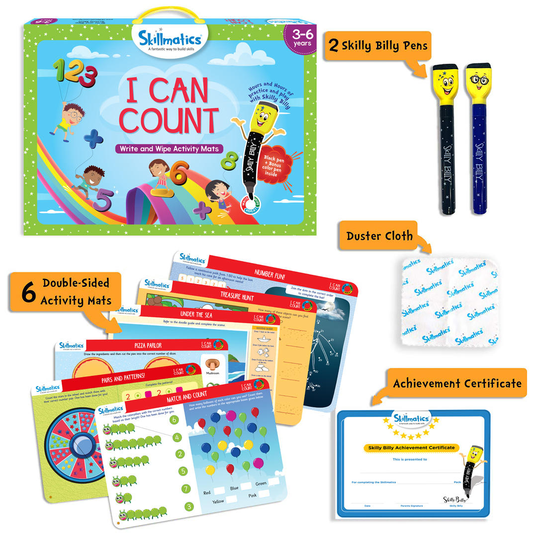 Skillmatics Educational Game I Can Count | Gifts & Preschool Learning for Kids Ages 3 to 6 | Reusable Activity Mats with 2 Dry Erase Markers