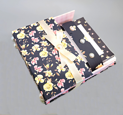 42-Pc Stationery Gift Box Set w/Reusable Desktop Organizer Box and Gold Pen - Black, Pink & Yellow Roses