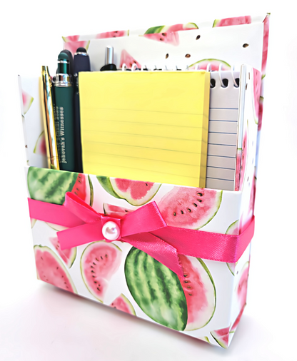 42-Pc Stationery Gift Box Set w/Reusable Desktop Organizer Box and Gold Pen - Fresh Red Watermelon