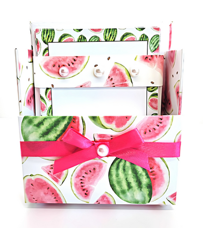 42-Pc Stationery Gift Box Set w/Reusable Desktop Organizer Box and Gold Pen - Fresh Red Watermelon