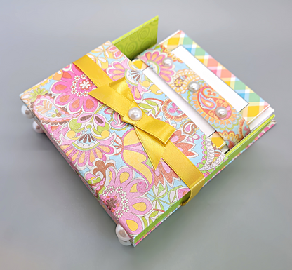 42-Pc Stationery Gift Box Set w/Reusable Desktop Organizer Box and Gold Pen - Pink, Orange & Yellow Paisley