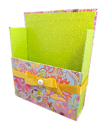 42-Pc Stationery Gift Box Set w/Reusable Desktop Organizer Box and Gold Pen - Pink, Orange & Yellow Paisley