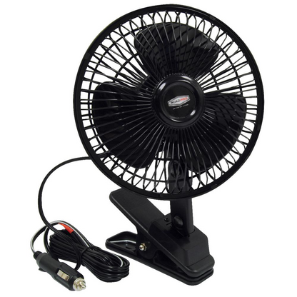 RoadPro 12 Volt Truck Fan Clip-On or Dash Mount Oscillating Portable Electric Cooling Car Fan Black RP-1137