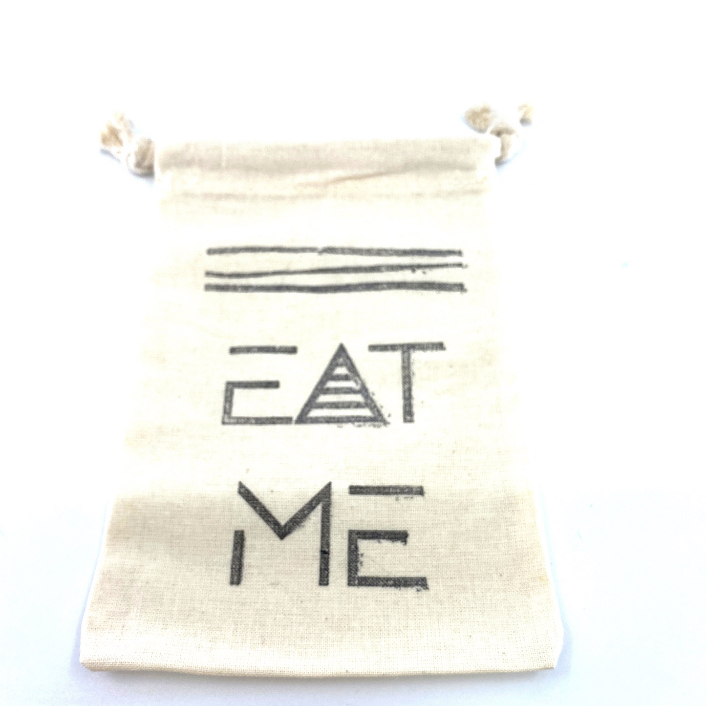 Hand Stamped, Eat Me, Cotton Drawstring Pouches 4" x 6"