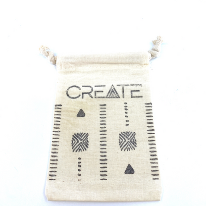 Hand Stamped, Create, Cotton Drawstring Pouches 4" x 6"