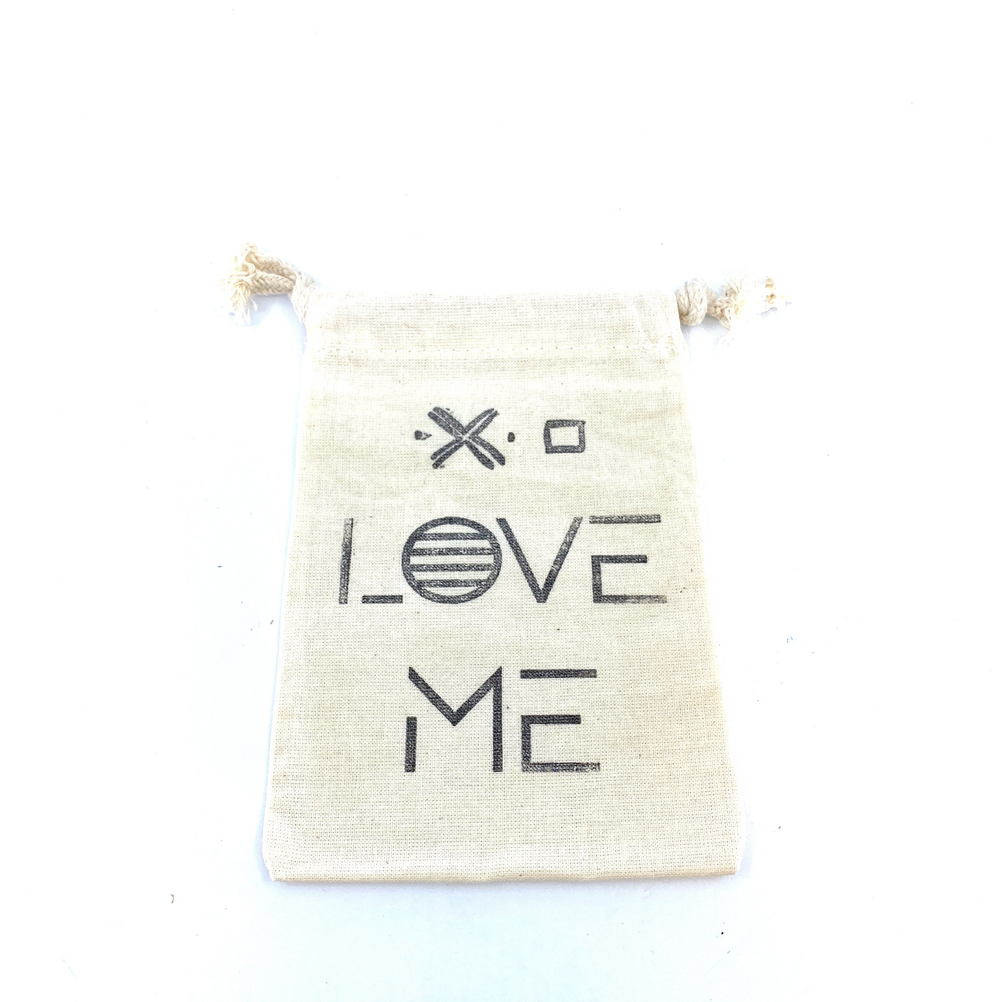 Hand Stamped, Love Me, Cotton Drawstring Pouches 4" x 6"