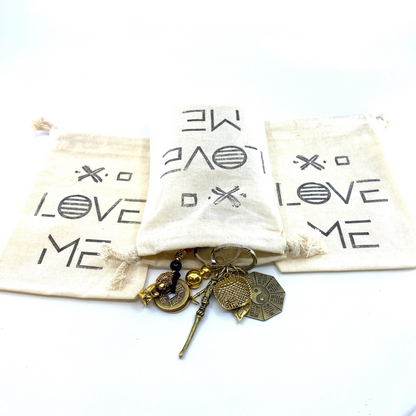 Hand Stamped, Love Me, Cotton Drawstring Pouches 4" x 6"