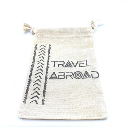 Hand Stamped, Travel Abroad, Cotton Drawstring Pouches 4" x 6"