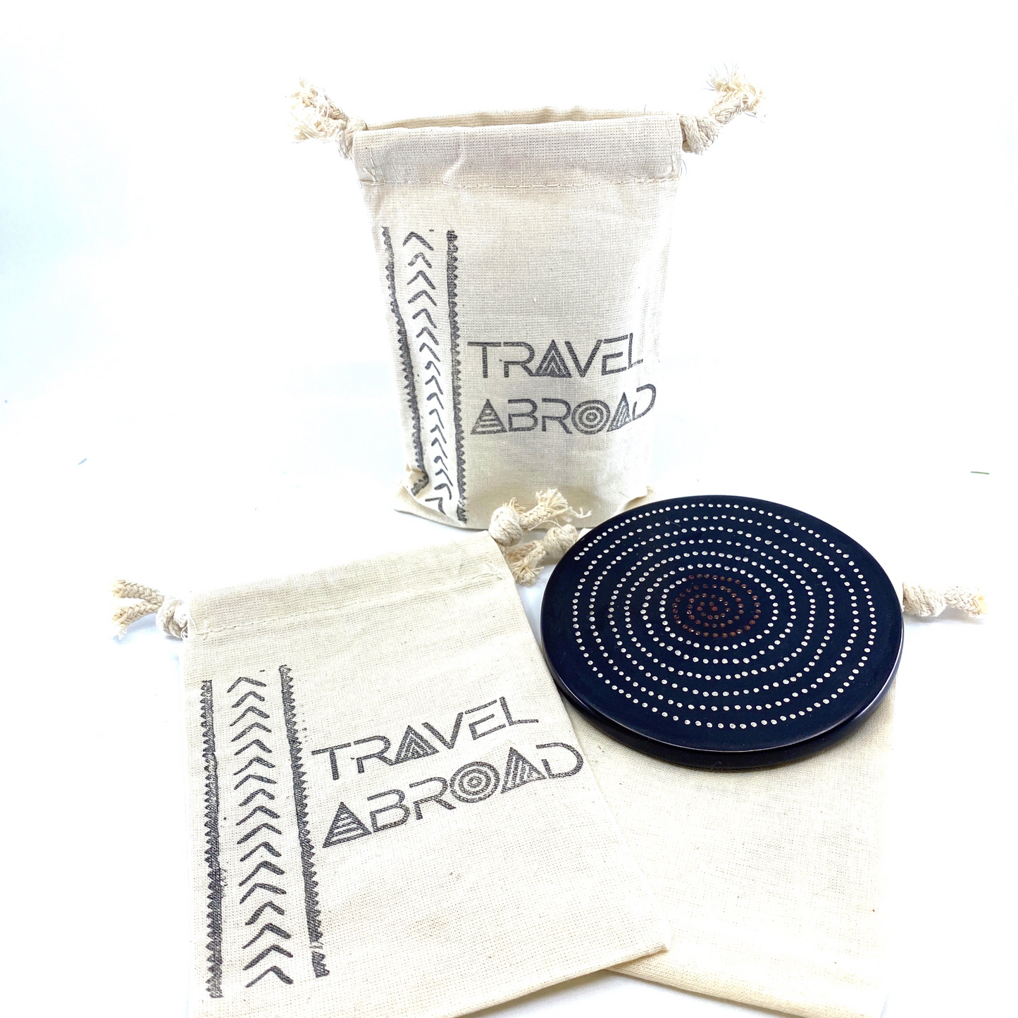 Hand Stamped, Travel Abroad, Cotton Drawstring Pouches 4" x 6"