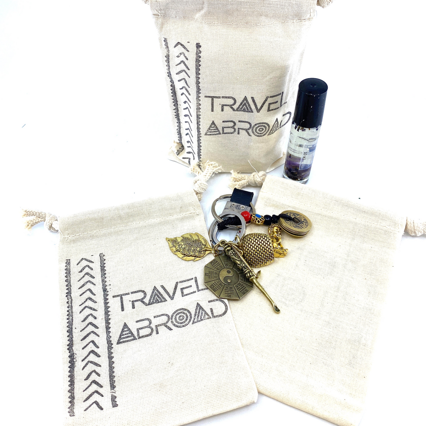 Hand Stamped, Travel Abroad, Cotton Drawstring Pouches 4" x 6"