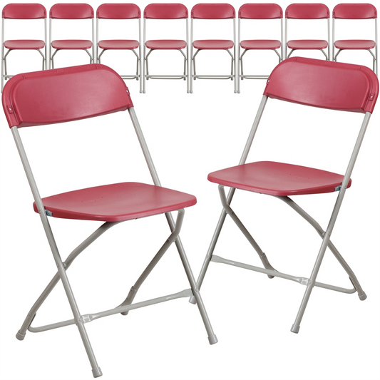 10 Pk. HERCULES Series 800 lb. Capacity Premium Red Plastic Folding Chair