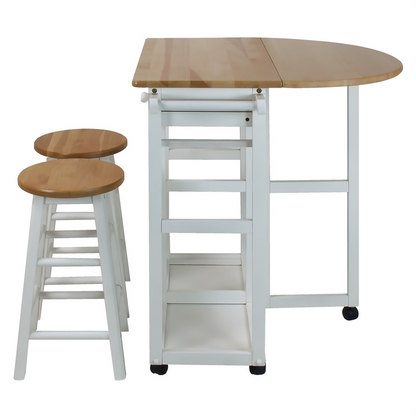 Breakfast Cart with Drop-Leaf Table-White