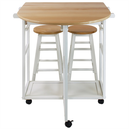 Breakfast Cart with Drop-Leaf Table-White