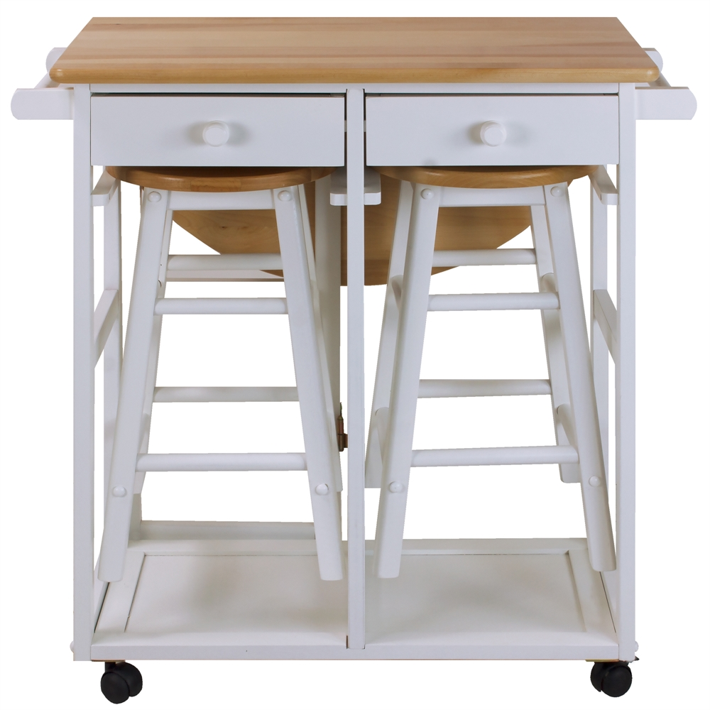 Breakfast Cart with Drop-Leaf Table-White