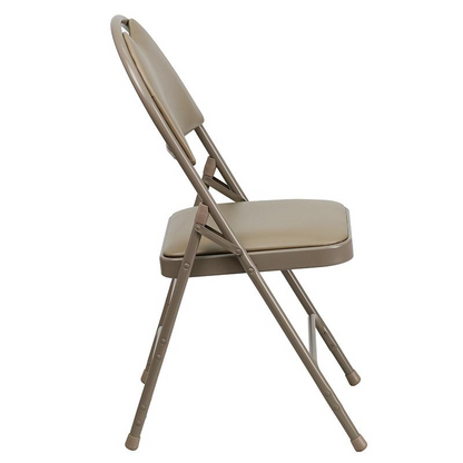 4 Pk. HERCULES Series Ultra-Premium Triple Braced Beige Vinyl Metal Folding Chair with Easy-Carry Handle