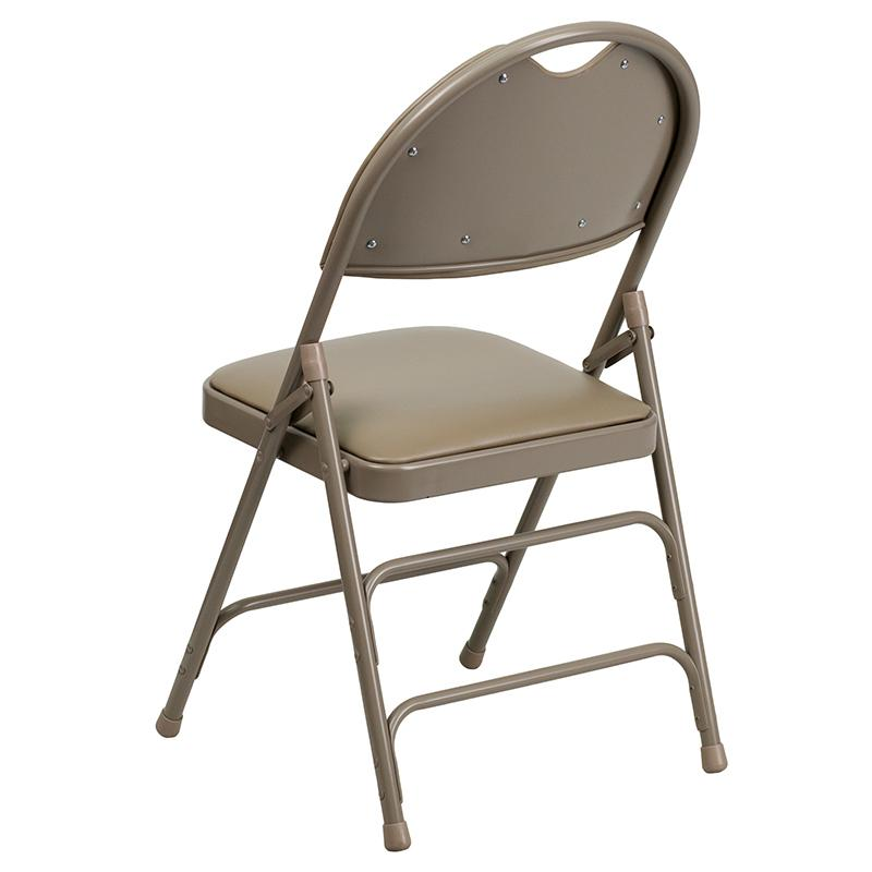 4 Pk. HERCULES Series Ultra-Premium Triple Braced Beige Vinyl Metal Folding Chair with Easy-Carry Handle