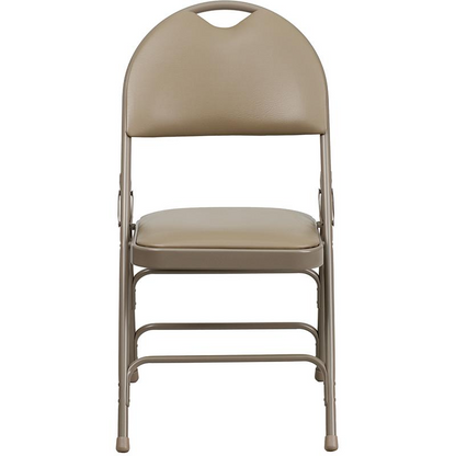 4 Pk. HERCULES Series Ultra-Premium Triple Braced Beige Vinyl Metal Folding Chair with Easy-Carry Handle