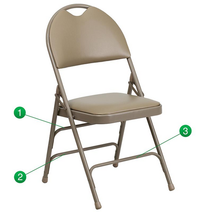 4 Pk. HERCULES Series Ultra-Premium Triple Braced Beige Vinyl Metal Folding Chair with Easy-Carry Handle