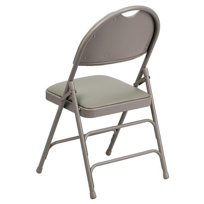 4 Pk. HERCULES Series Ultra-Premium Triple Braced Gray Vinyl Metal Folding Chair with Easy-Carry Handle