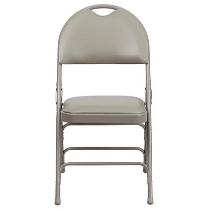 4 Pk. HERCULES Series Ultra-Premium Triple Braced Gray Vinyl Metal Folding Chair with Easy-Carry Handle