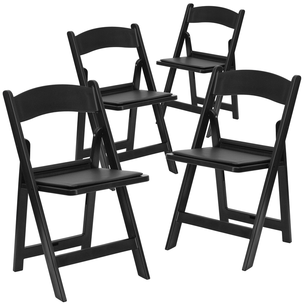 4 Pk. HERCULES Series 1000 lb. Capacity Black Resin Folding Chair with Black Vinyl Padded Seat