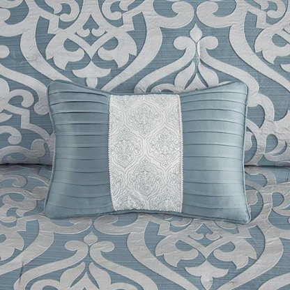 8 Piece Jacquard Comforter Set, Aqua, 90x90x1.5